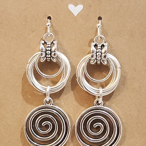 Bright Silver Chainmail Double Spiral Drop Earrings - Picture 2 of 7